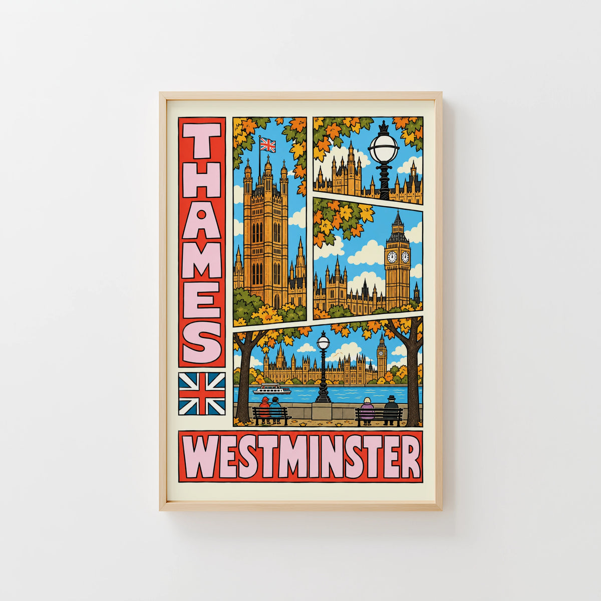Vintage Westminster Poster, London Thames Wall Art Print