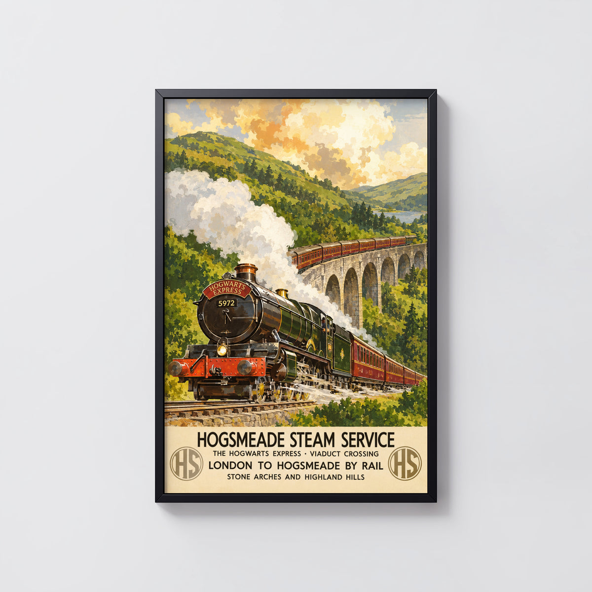Vintage Steam Train Print Poster, Railway Wall Art