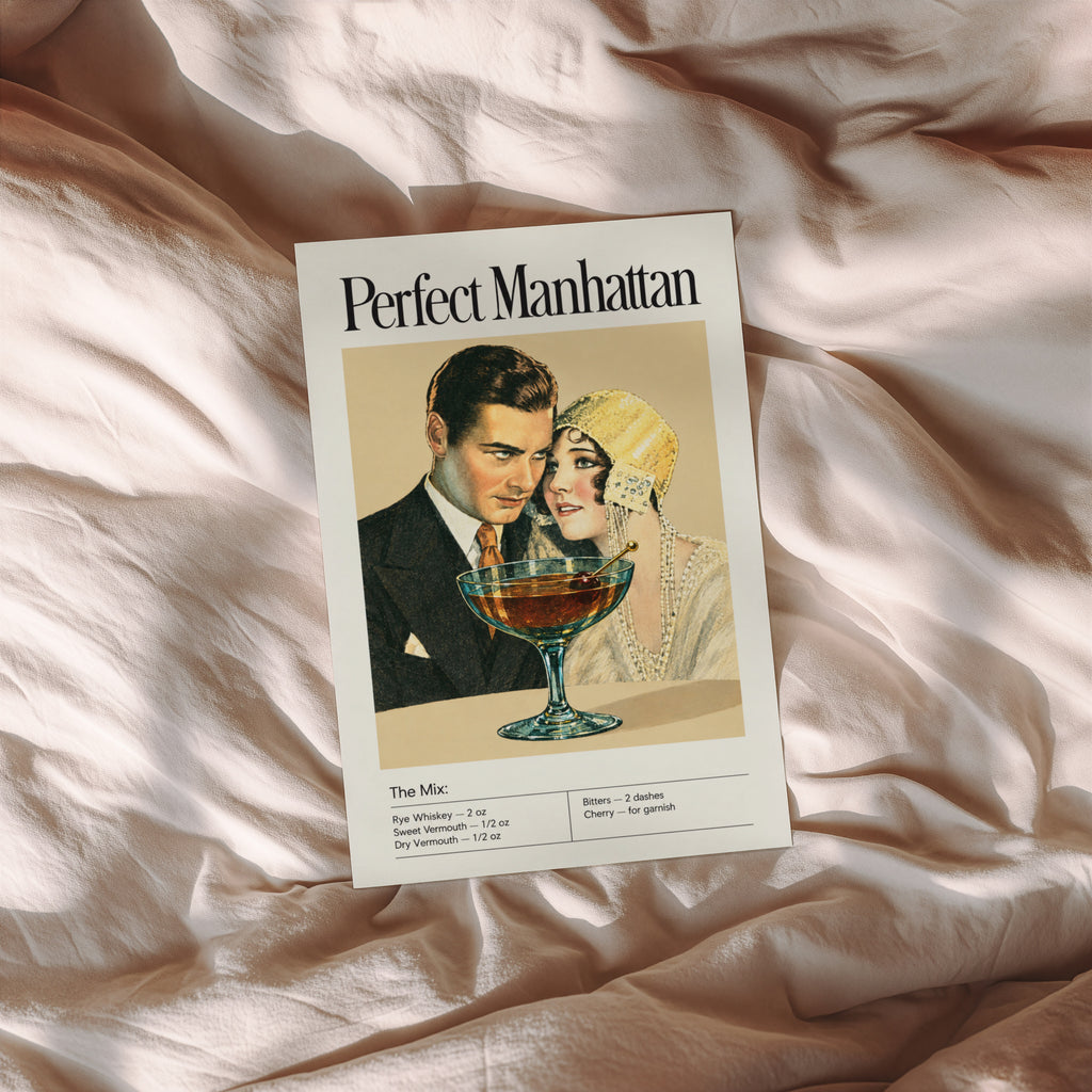 Vintage Manhattan Cocktail Print Poster, Bar Wall Art