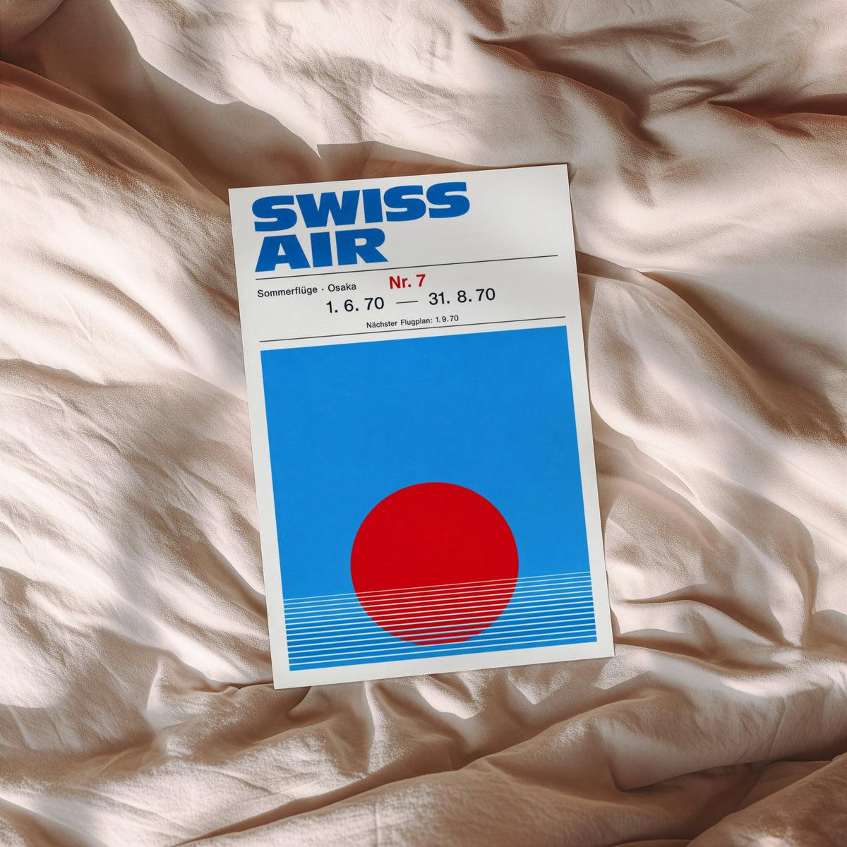 Vintage Swiss Air Osaka Poster, Retro Travel Wall Art Print