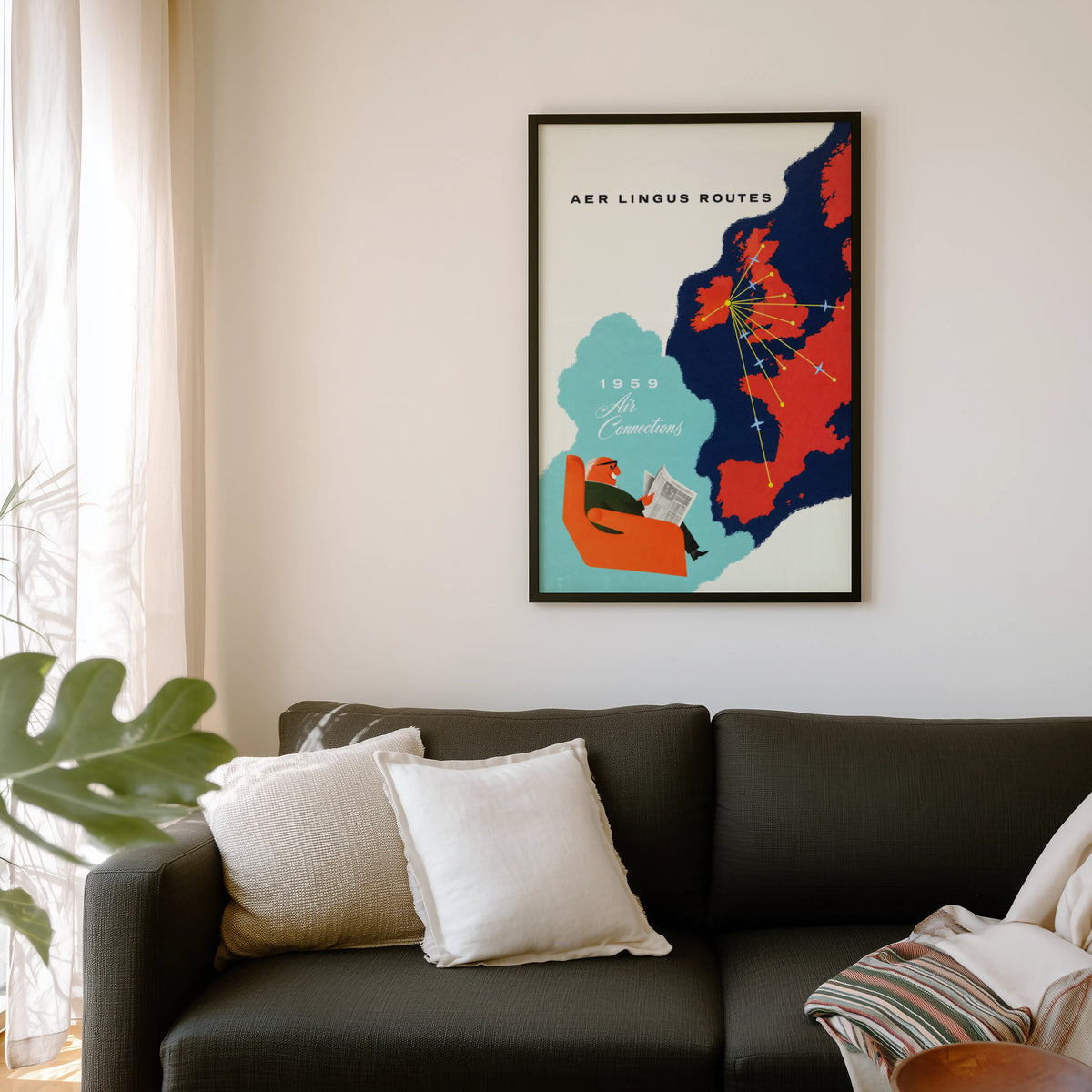 Vintage Aer Lingus Poster, Airline Map Wall Art Print