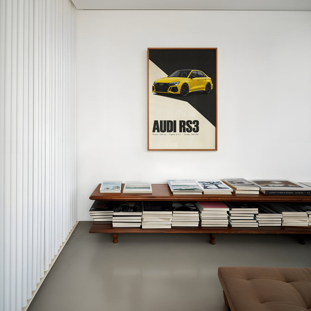 Vintage Audi RS3 Print, Yellow Car Wall Art