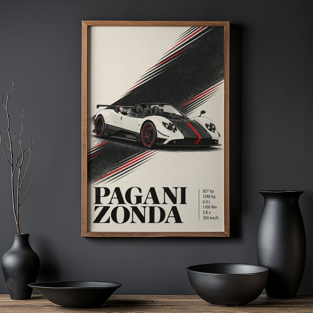 Vintage Pagani Zonda Print, Supercar Wall Art