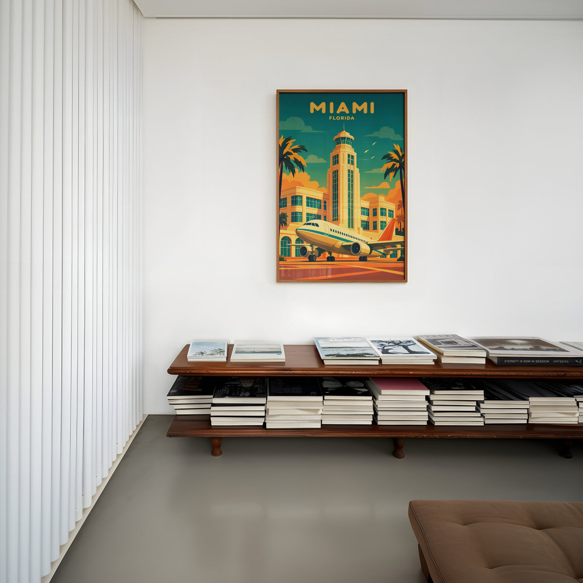 Vintage Miami Florida Poster, Art Deco Airport Wall Art