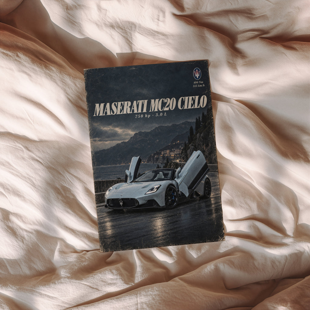 Vintage Maserati MC20 Cielo Print, Supercar Wall Art