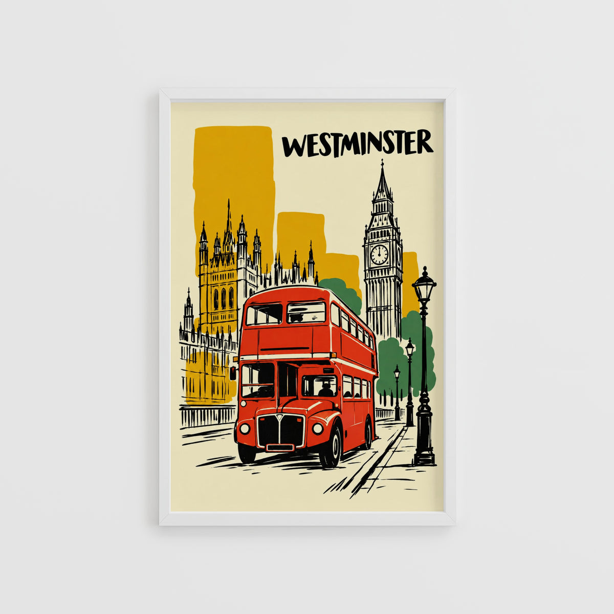 Vintage Westminster London Poster, Red Bus Wall Art Print