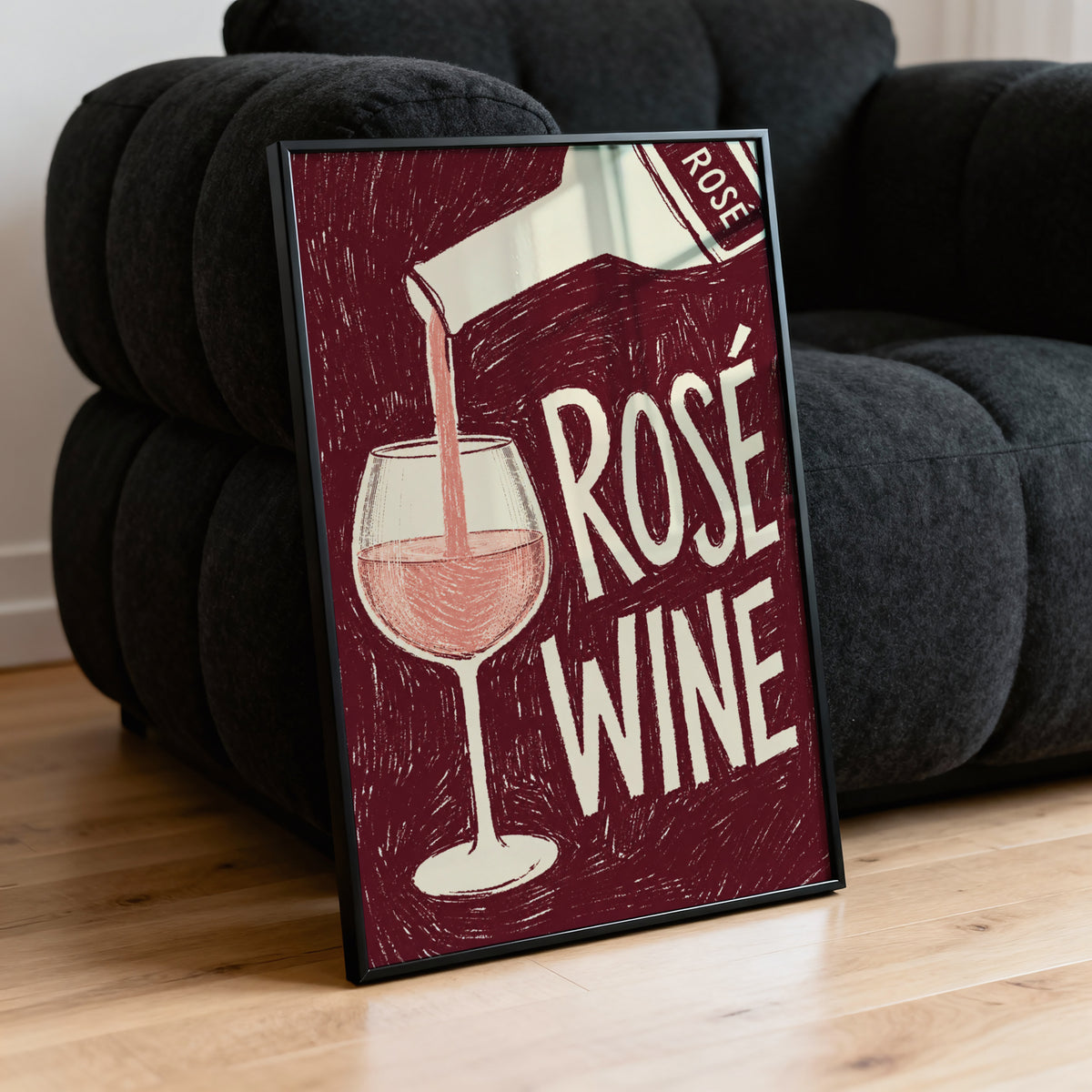 Vintage Rose Wine Print Poster, Wine Wall Art