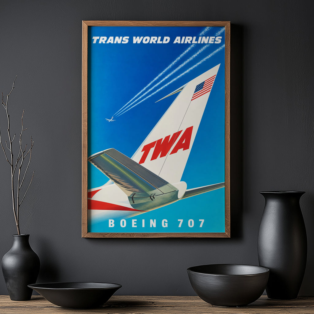 Vintage TWA Boeing 707 Poster, Aviation Wall Art, Print