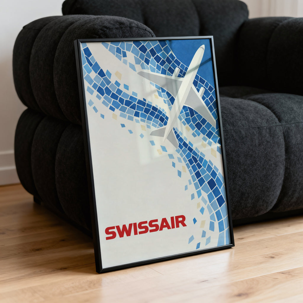 Vintage Swissair Poster, Blue Mosaic Wall Art