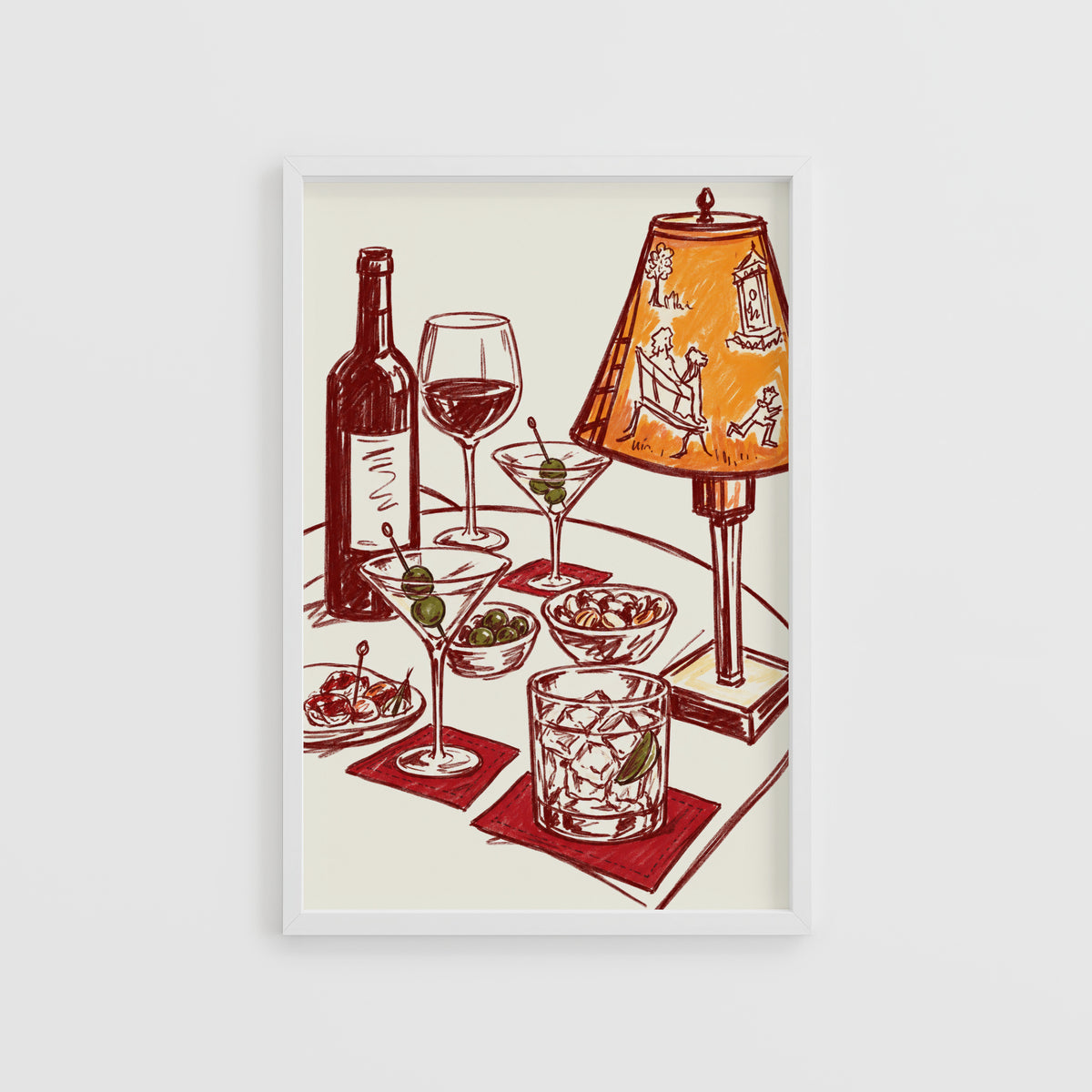 Vintage Wine Print Poster, Cocktail Lounge Wall Art