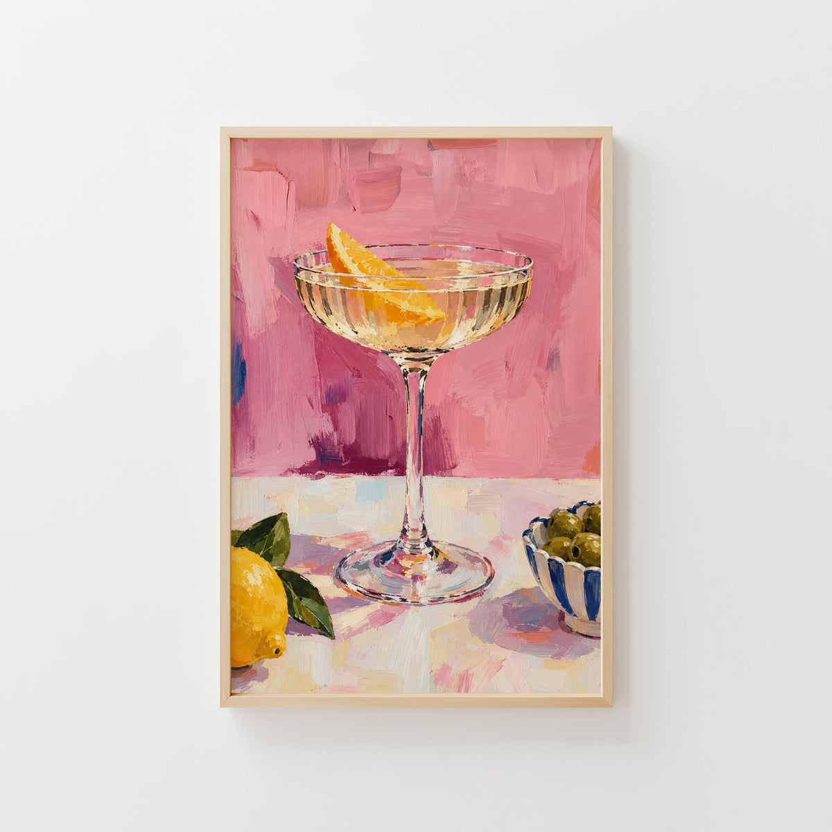 Vintage Cocktail Print Poster, Pink Kitchen Wall Art
