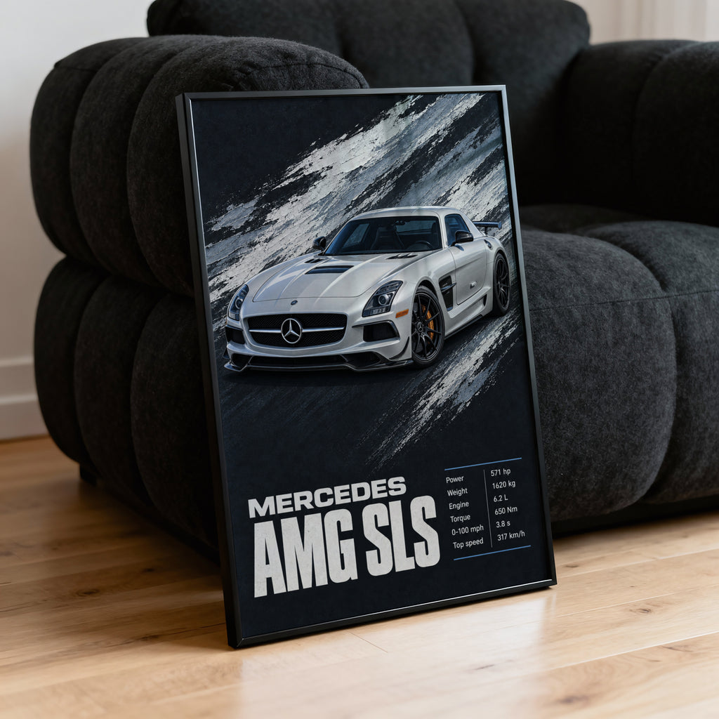 Vintage Mercedes AMG SLS Car Print, Supercar Poster