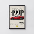 Vintage Ferrari 499P Print, Red Supercar Wall Art