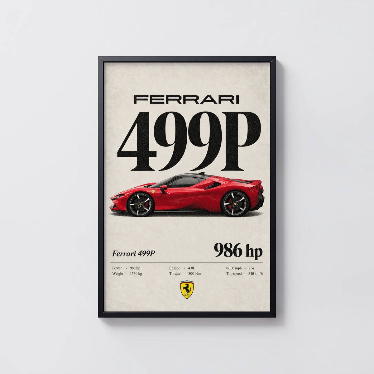 Vintage Ferrari 499P Print, Red Supercar Wall Art