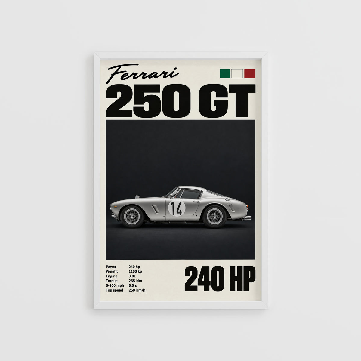 Vintage Ferrari 250 GT Print, Car Poster Wall Art