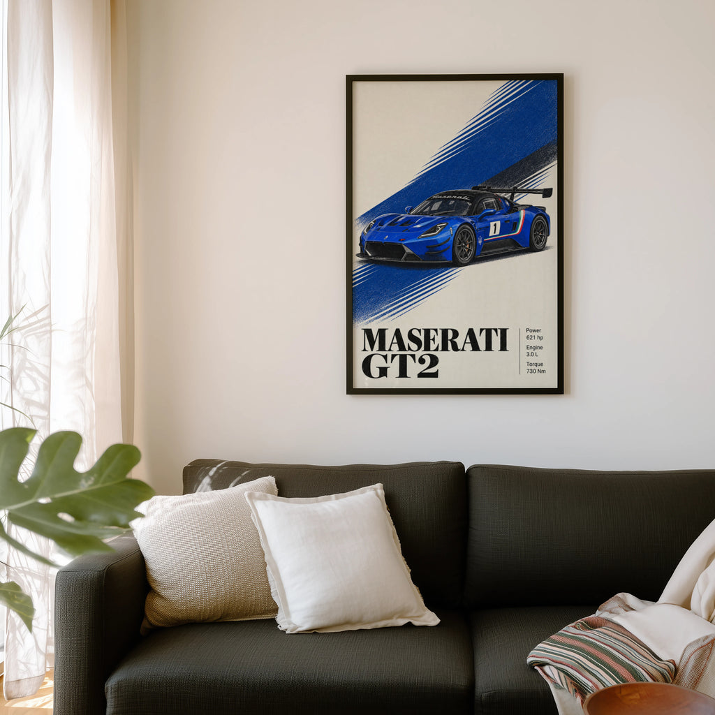 Vintage Maserati GT2 Print, Racing Car Wall Art