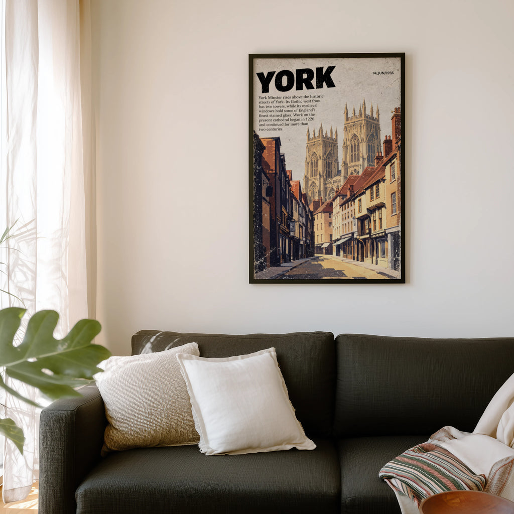 Vintage York Minster Poster, Yorkshire Wall Art