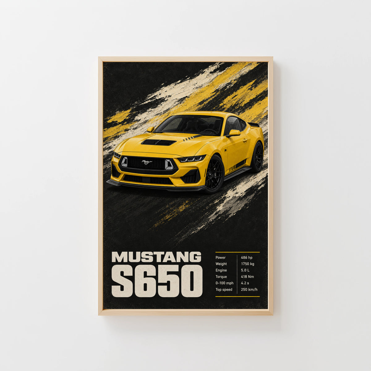 Vintage Mustang Print, Yellow Sports Car Wall Art
