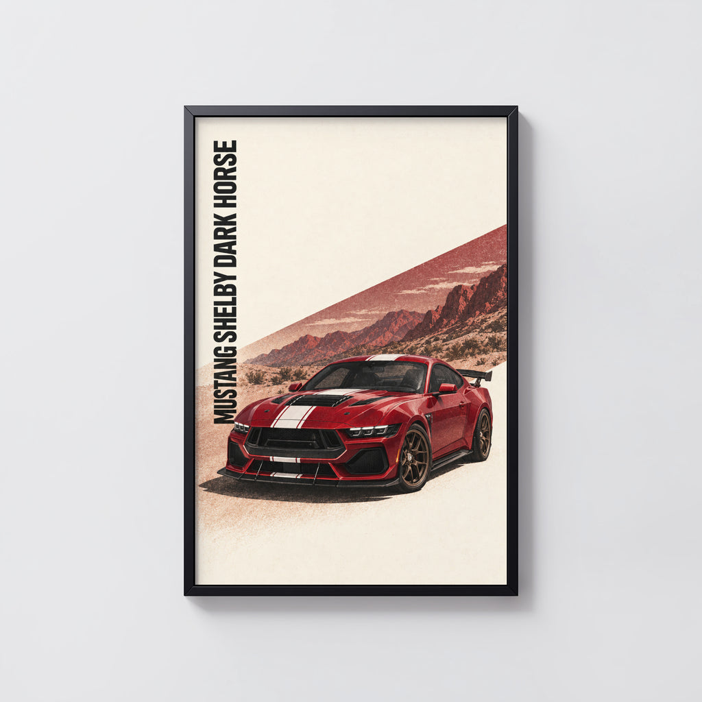 Vintage Mustang Print, Red Muscle Car Wall Art