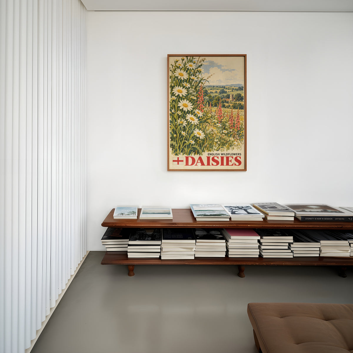 Vintage English Daisies Poster, Wildflower Wall Art Print