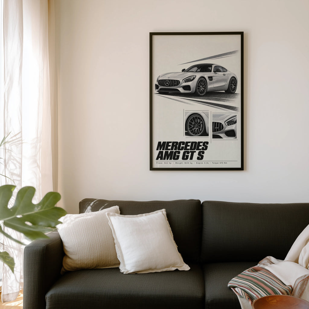 Vintage Mercedes AMG GT S Print, Car Wall Art