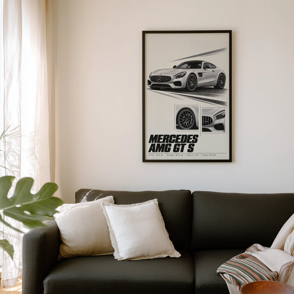 Vintage Mercedes AMG GT S Print, Car Wall Art
