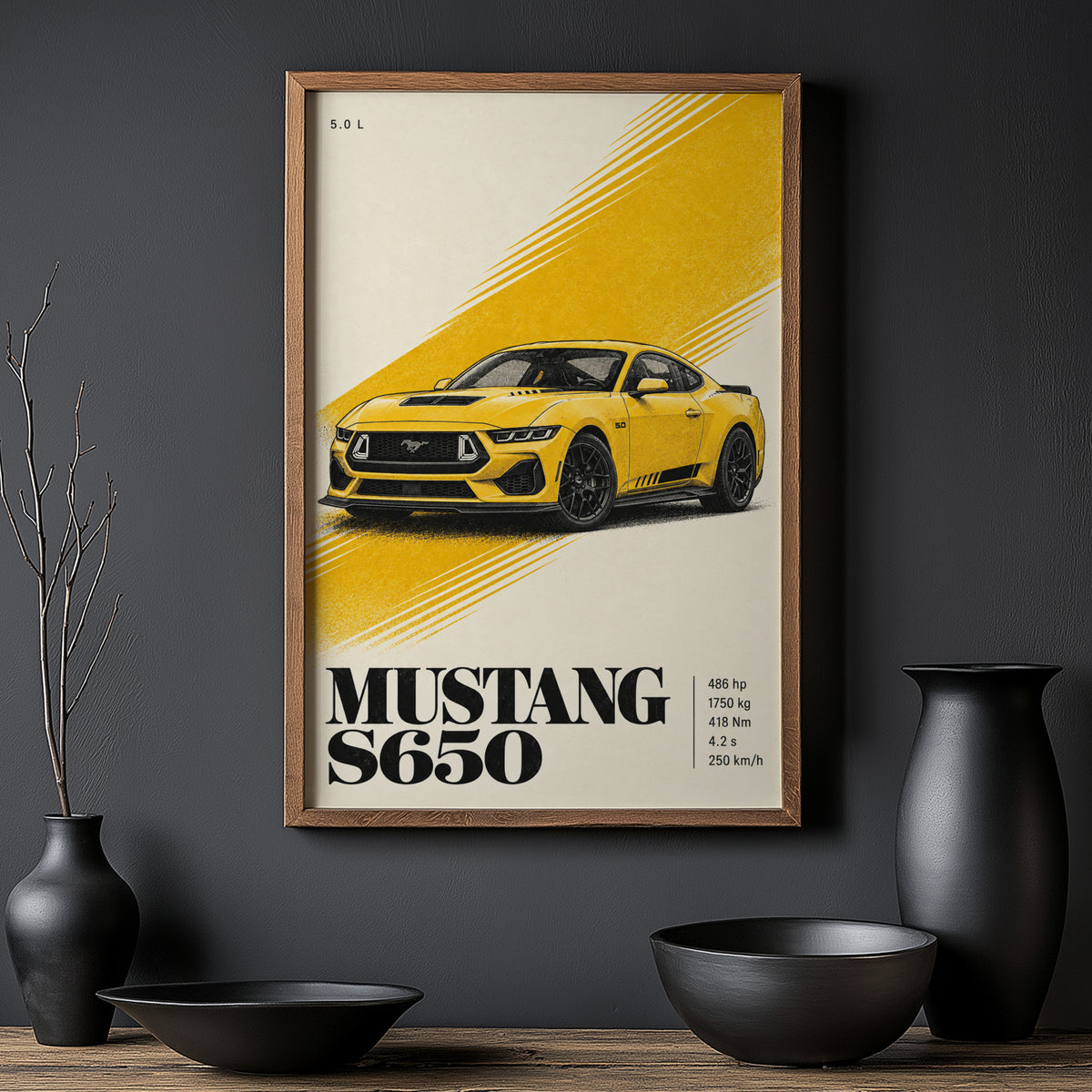 Vintage Mustang Car Print, Yellow Wall Art