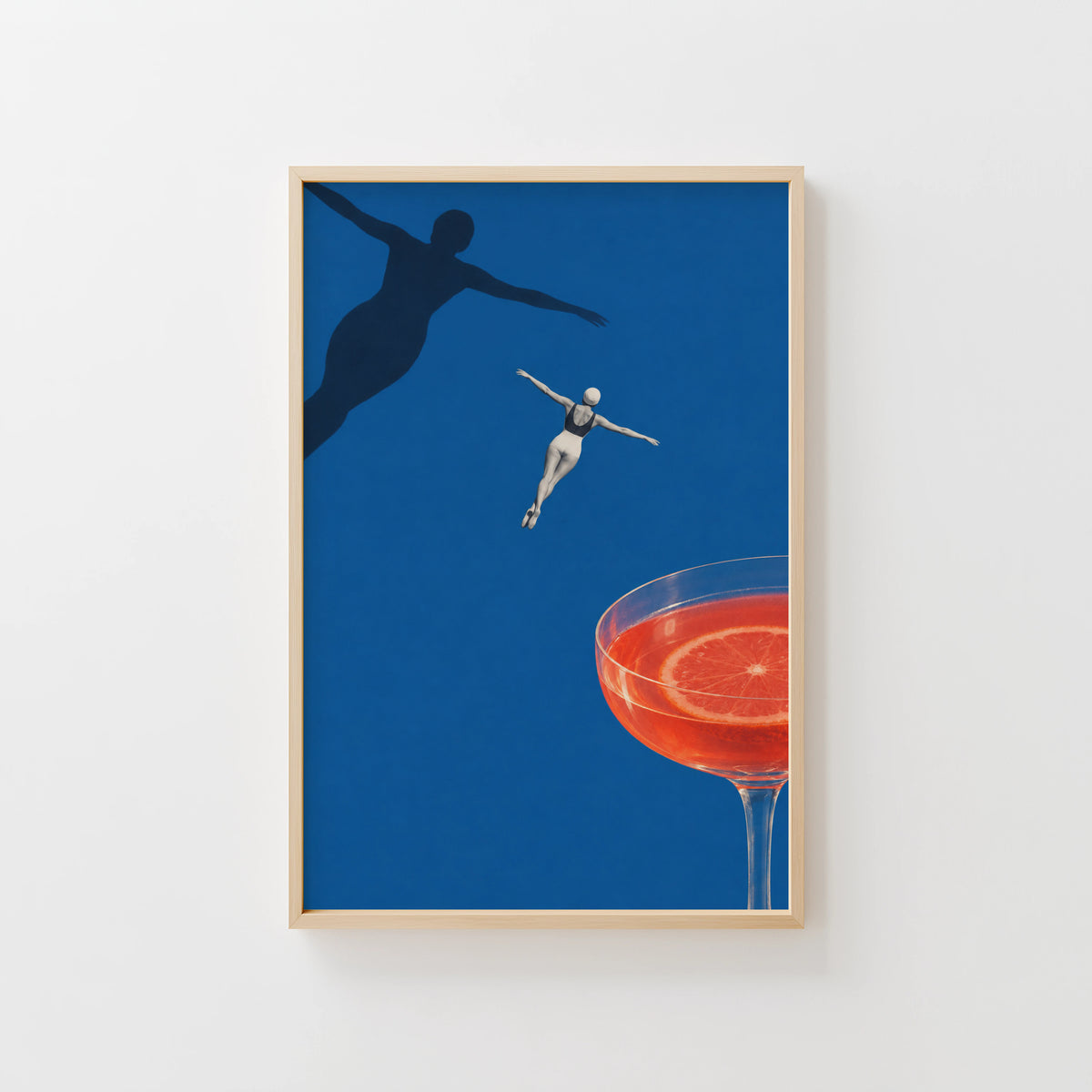 Vintage Cocktail Print Poster, Retro Swimmer Wall Art
