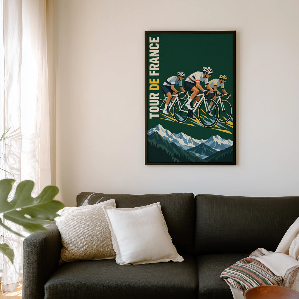 Vintage Tour de France Poster, Cycling Wall Art, Alps Print