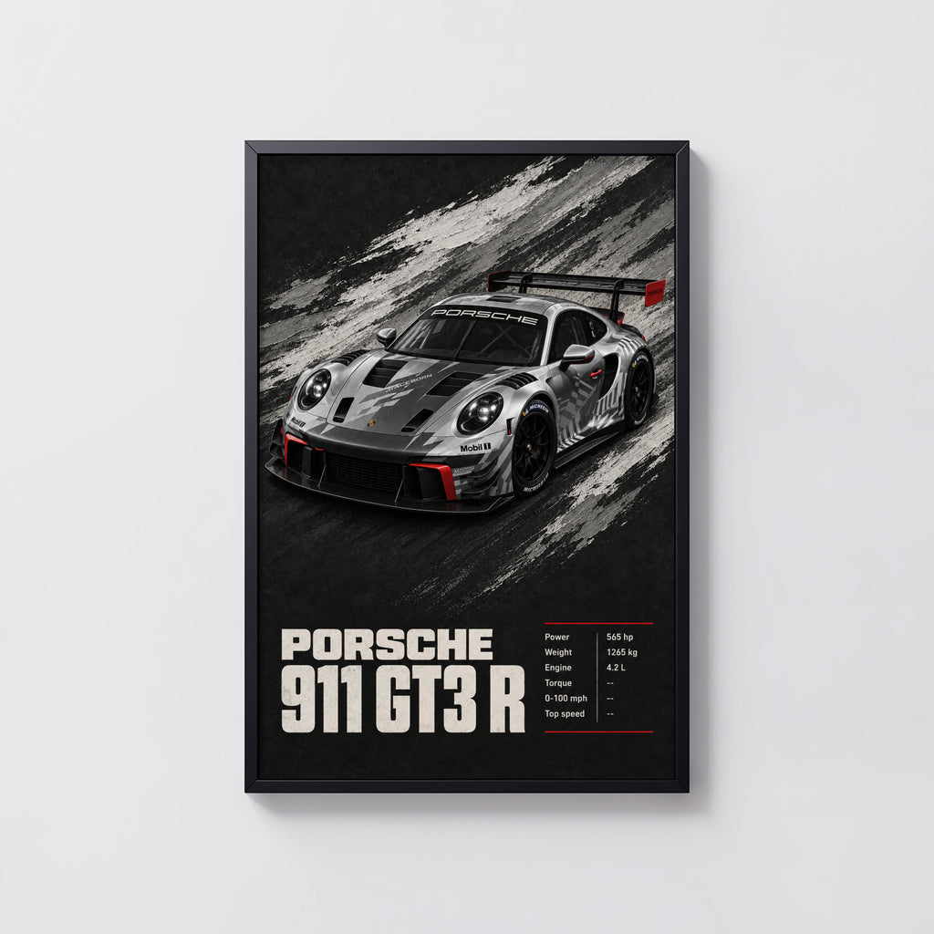 Vintage Porsche 911 GT3 R Print, Race Car Wall Art