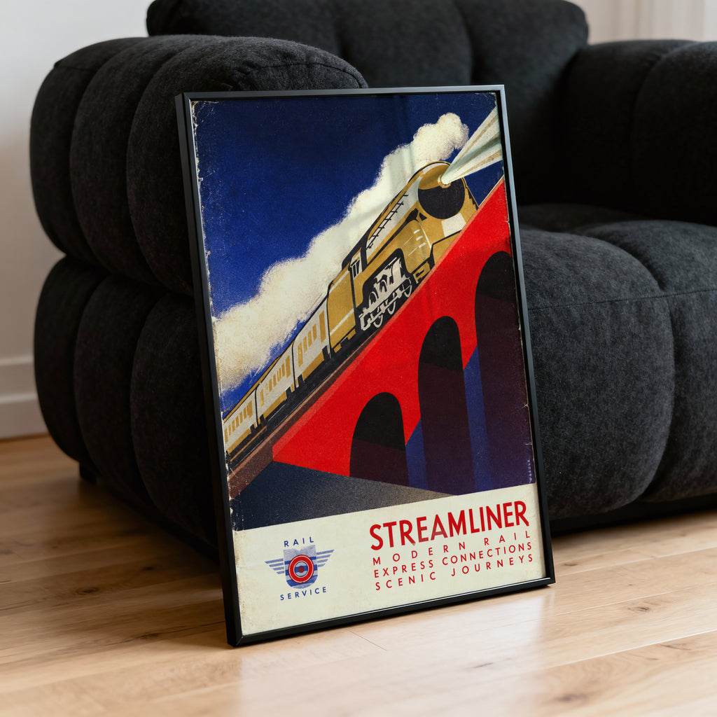 Vintage Art Deco Streamliner Train Print Poster Rail