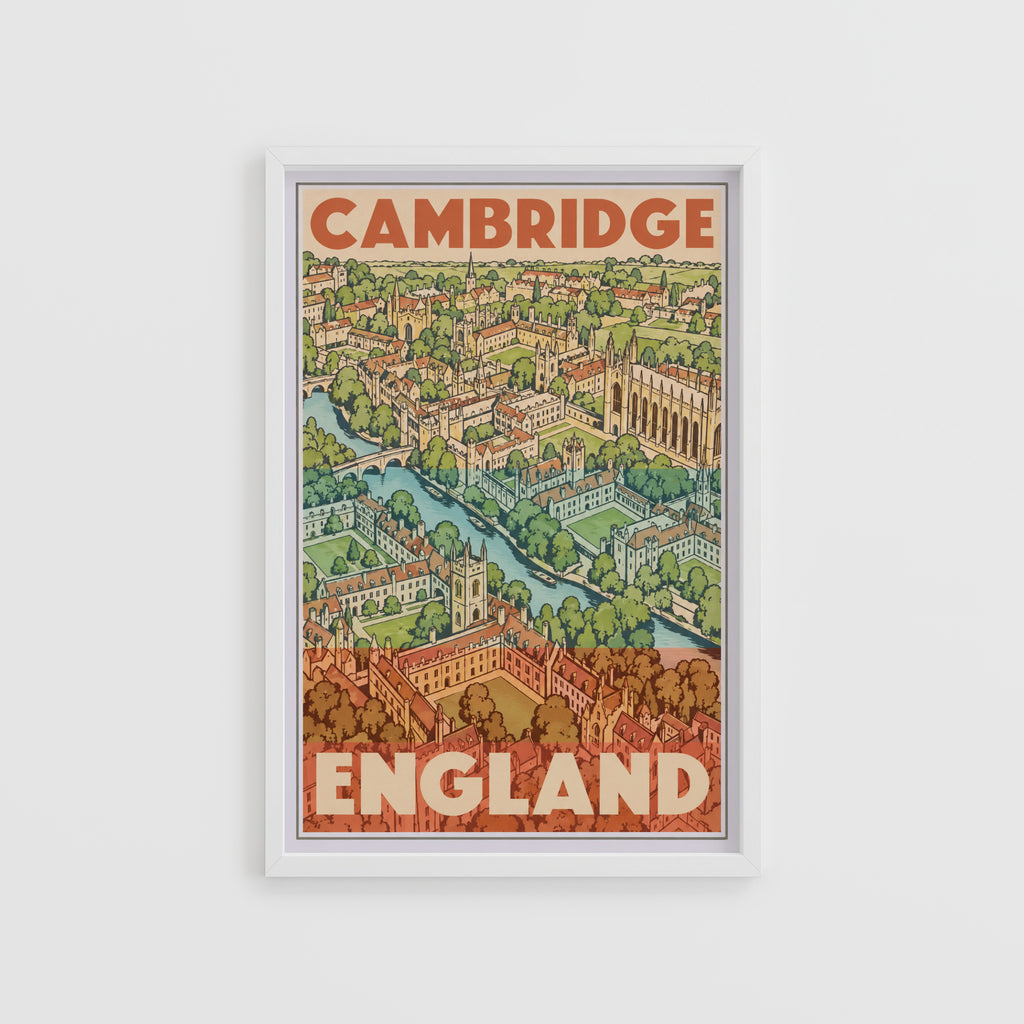 Vintage Cambridge England Poster, Travel Wall Art Print