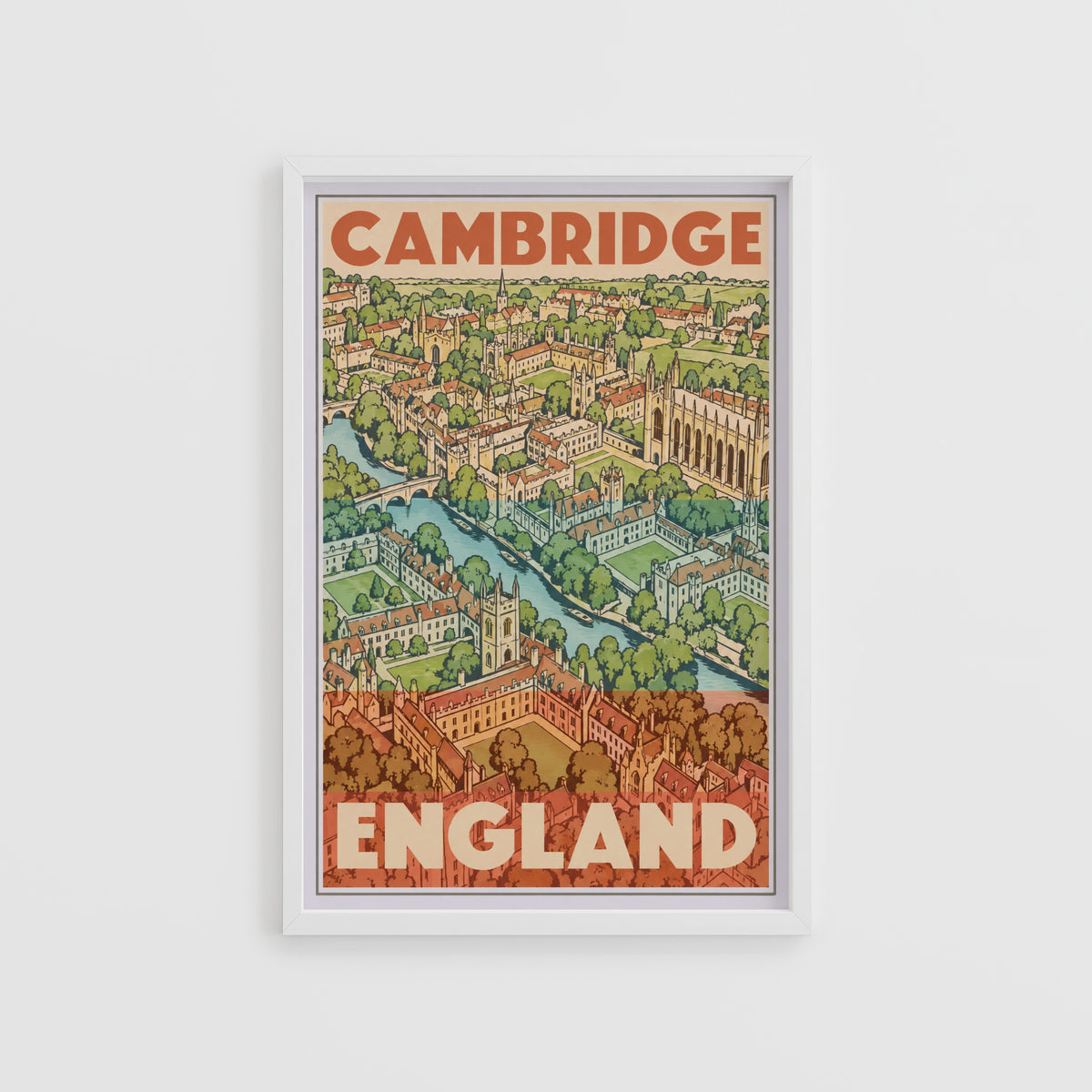 Vintage Cambridge England Poster, Travel Wall Art Print