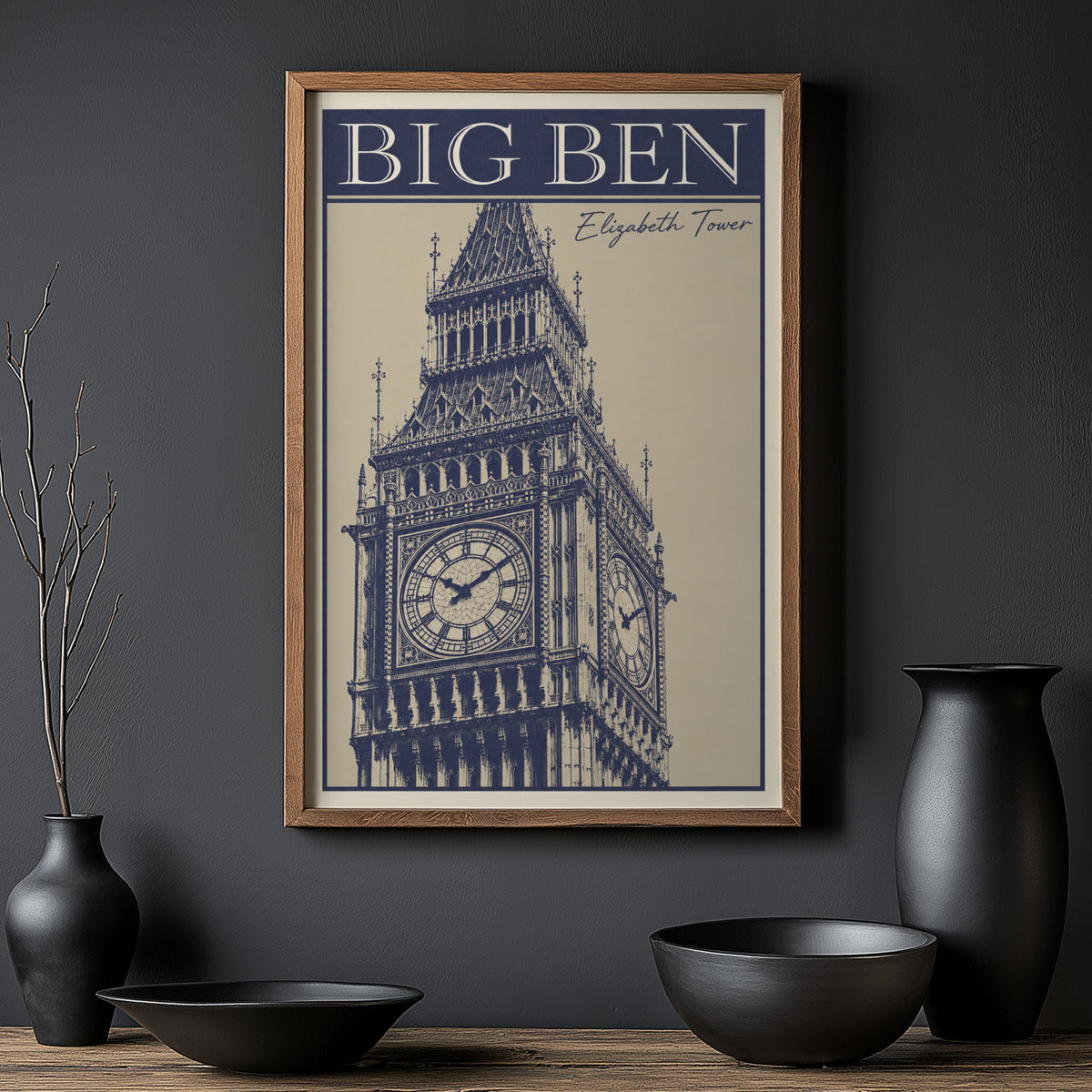 Vintage Big Ben London Poster, Navy Wall Art, Print
