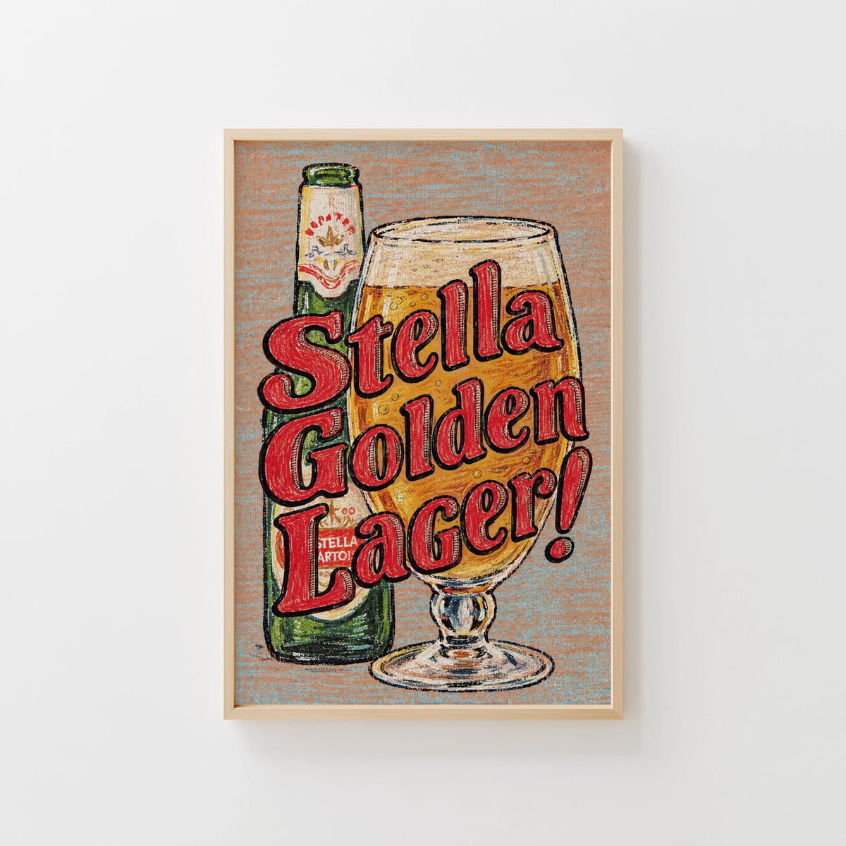 Vintage Stella Artois Beer Print, Lager Poster Pub Art