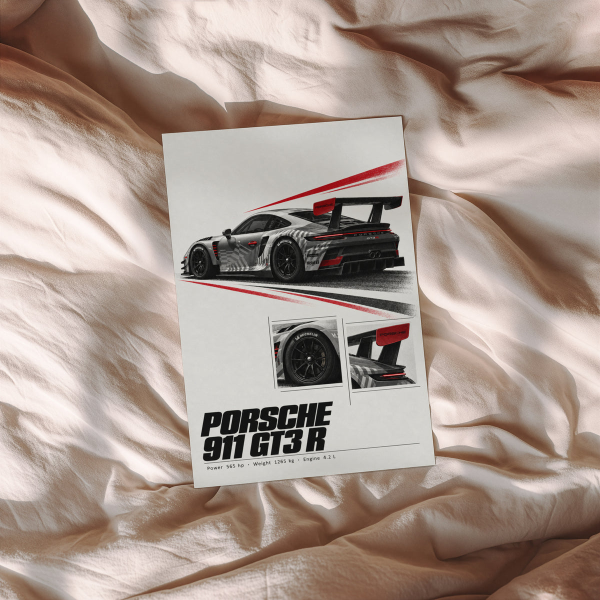 Vintage Porsche 911 GT3 R Print, Racing Car Art