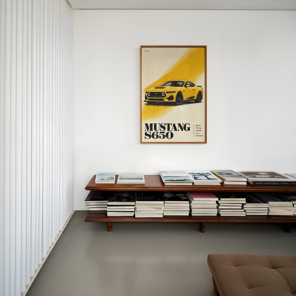 Vintage Mustang Car Print, Yellow Wall Art