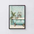 Vintage Clawfoot Bath Print and Poster, Aqua Bathroom Art