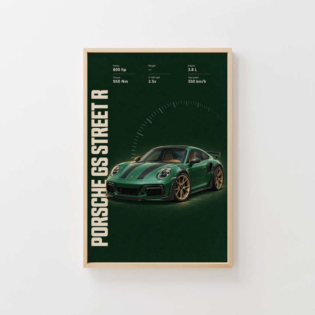 Vintage Porsche GS Street R Print, Green Car