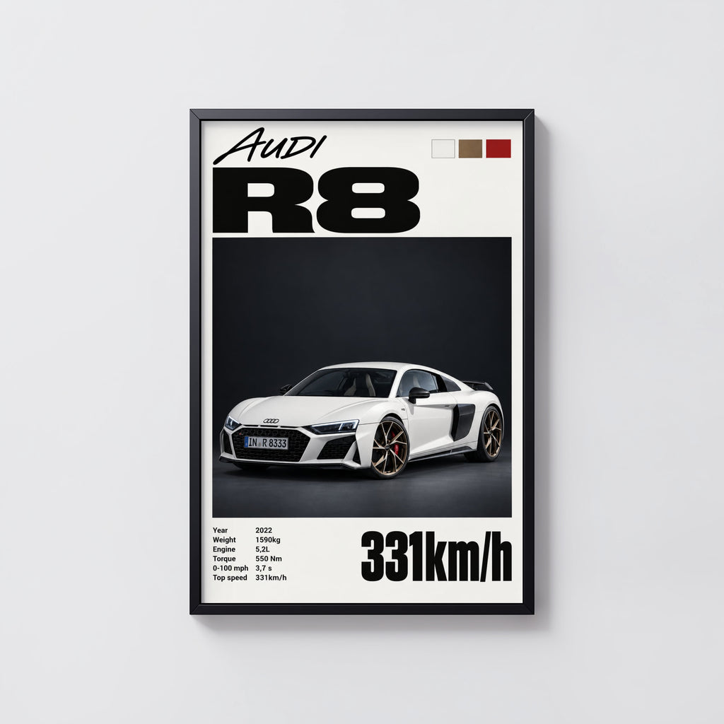 Vintage Audi R8 Print, Supercar Wall Art