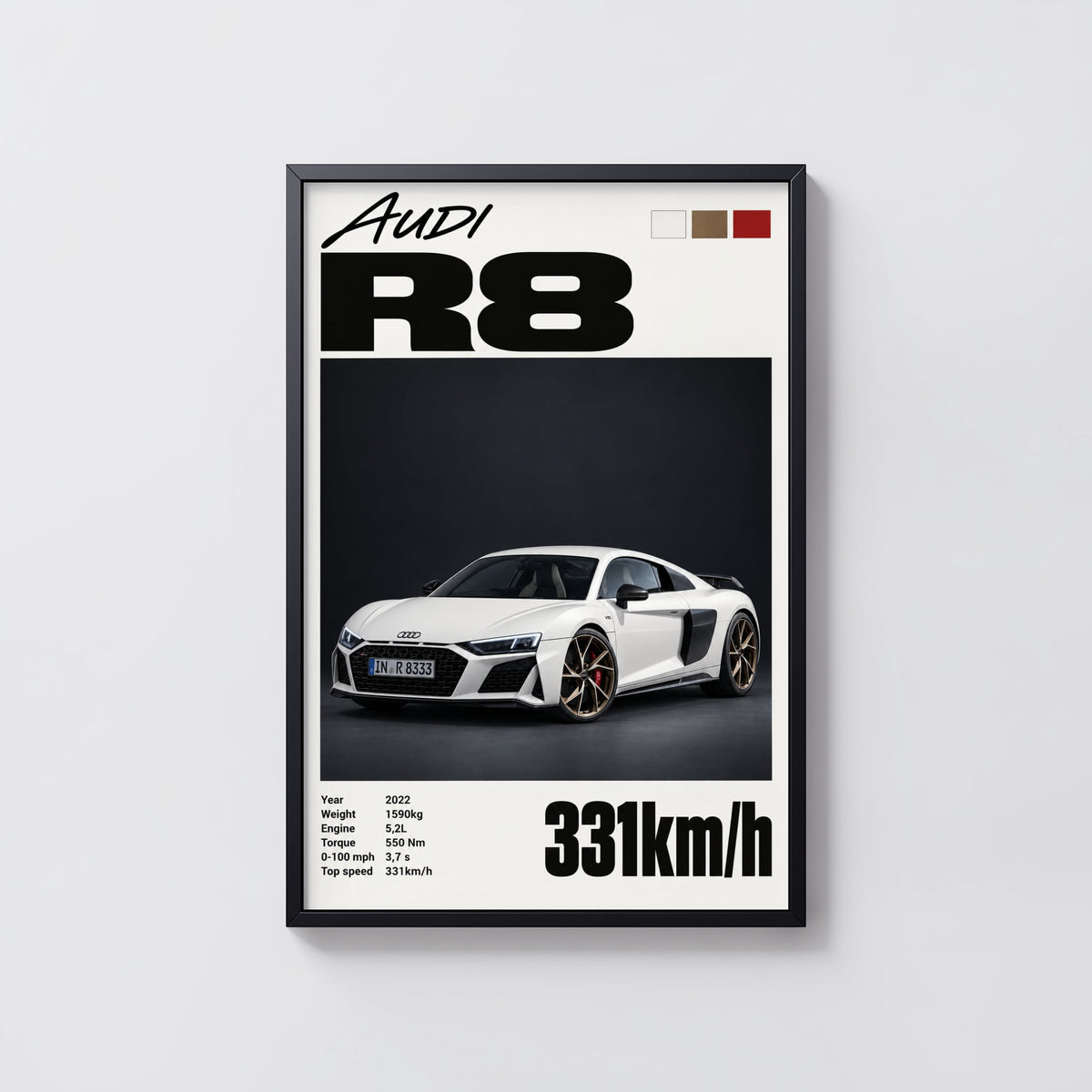 Vintage Audi R8 Print, Supercar Wall Art
