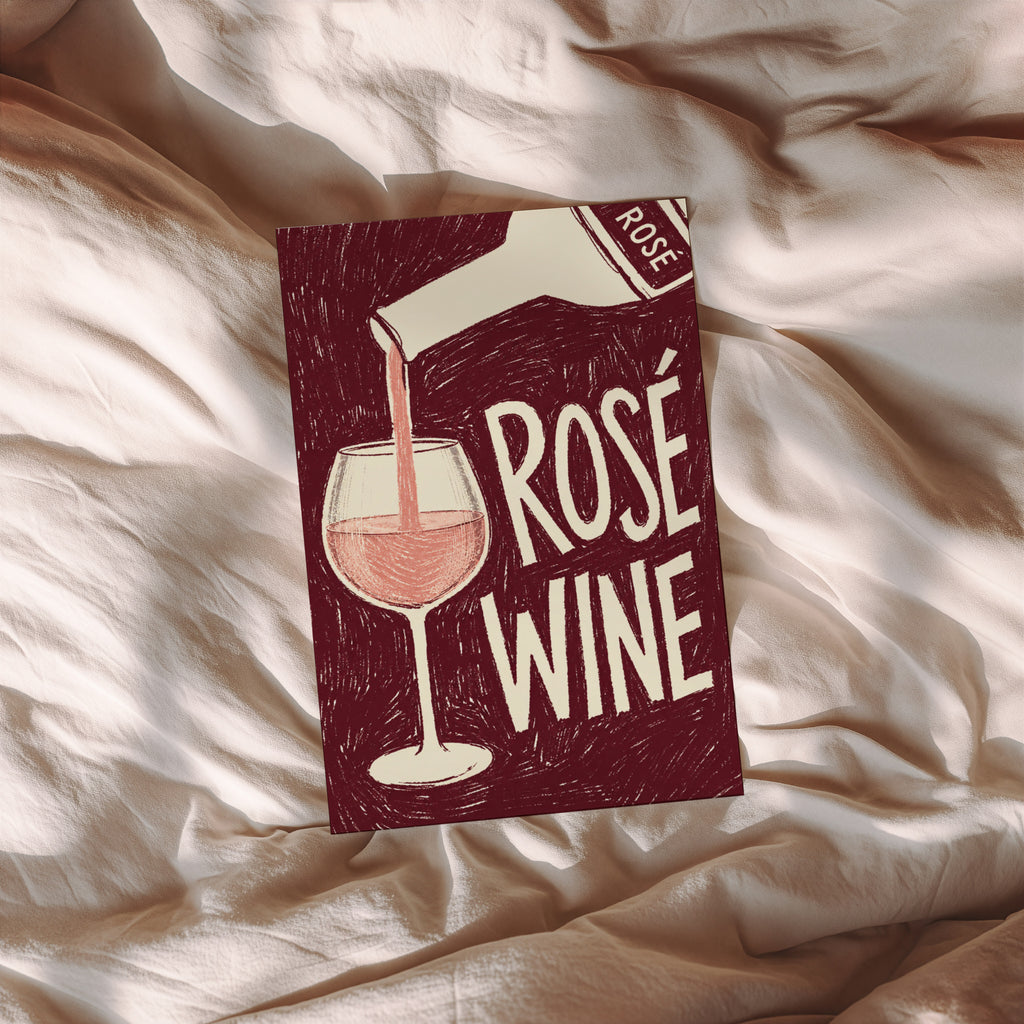 Vintage Rose Wine Print Poster, Wine Wall Art