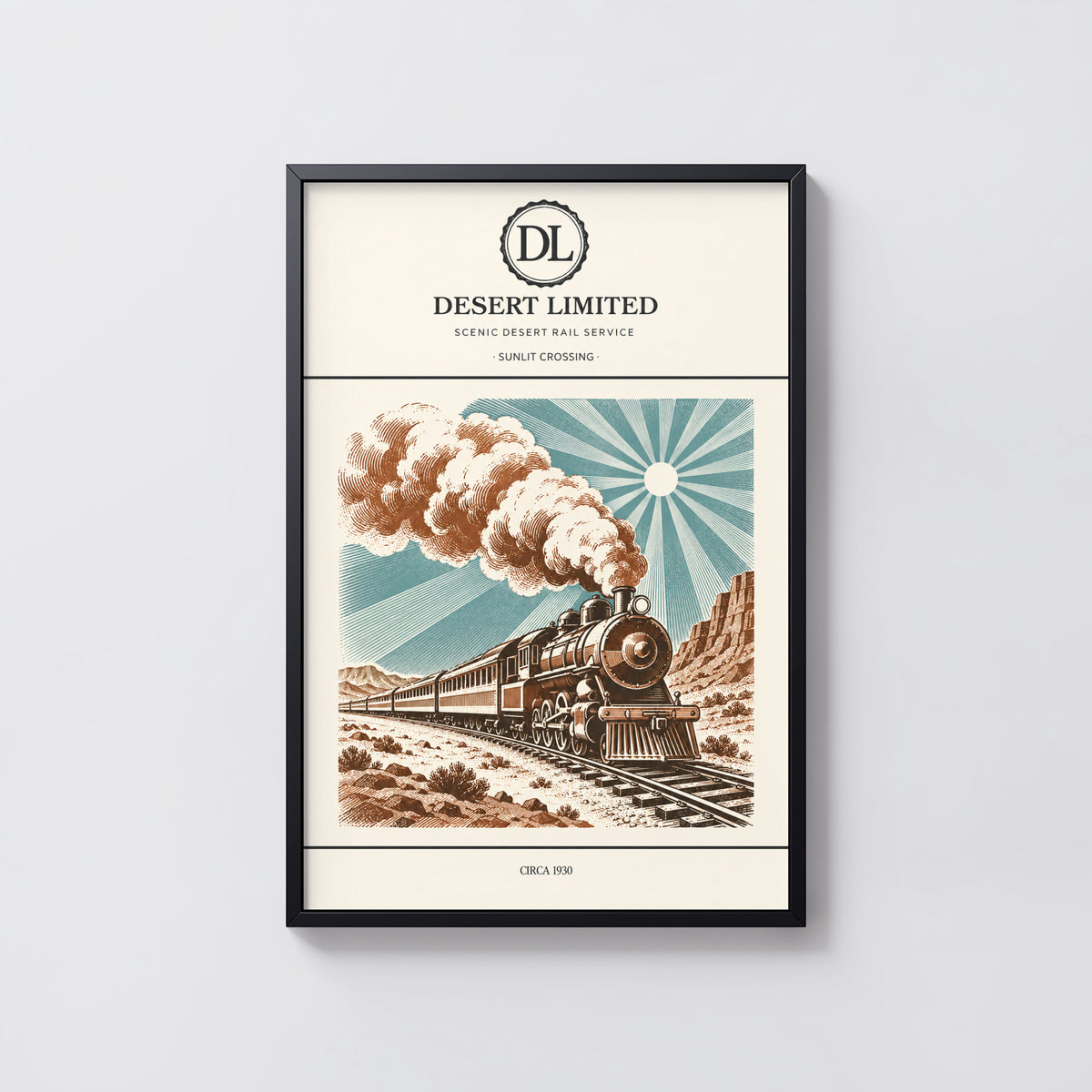 Vintage Steam Train Print Poster, Desert Rail Wall Art