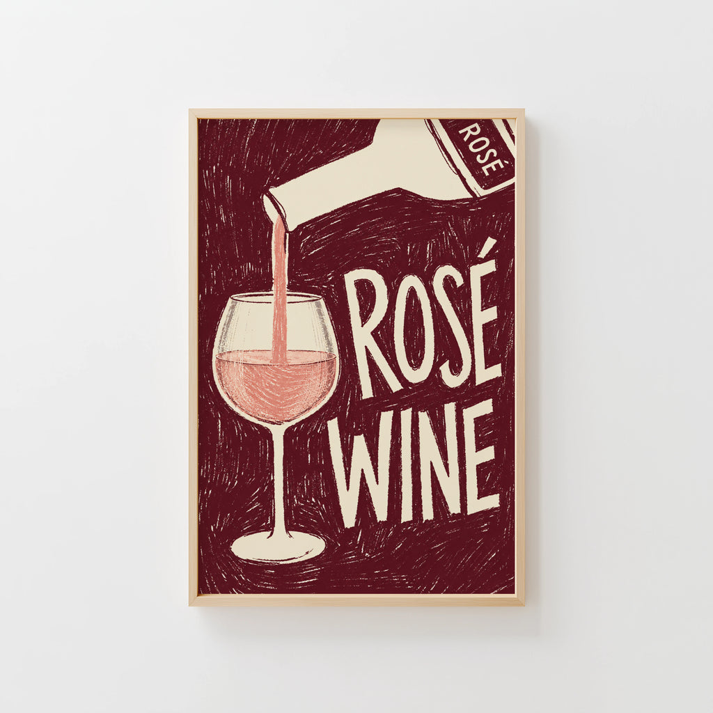 Vintage Rose Wine Print Poster, Wine Wall Art