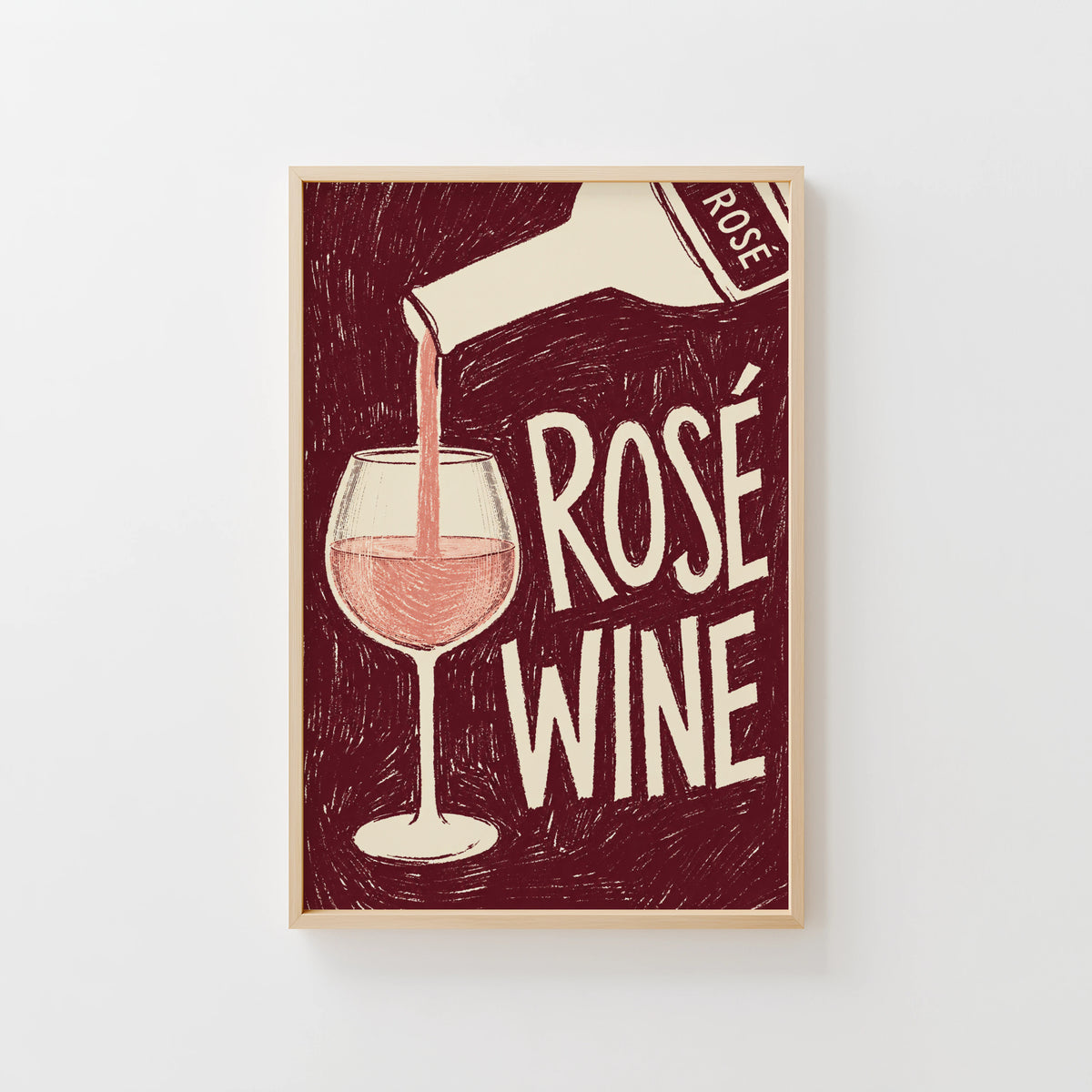 Vintage Rose Wine Print Poster, Wine Wall Art