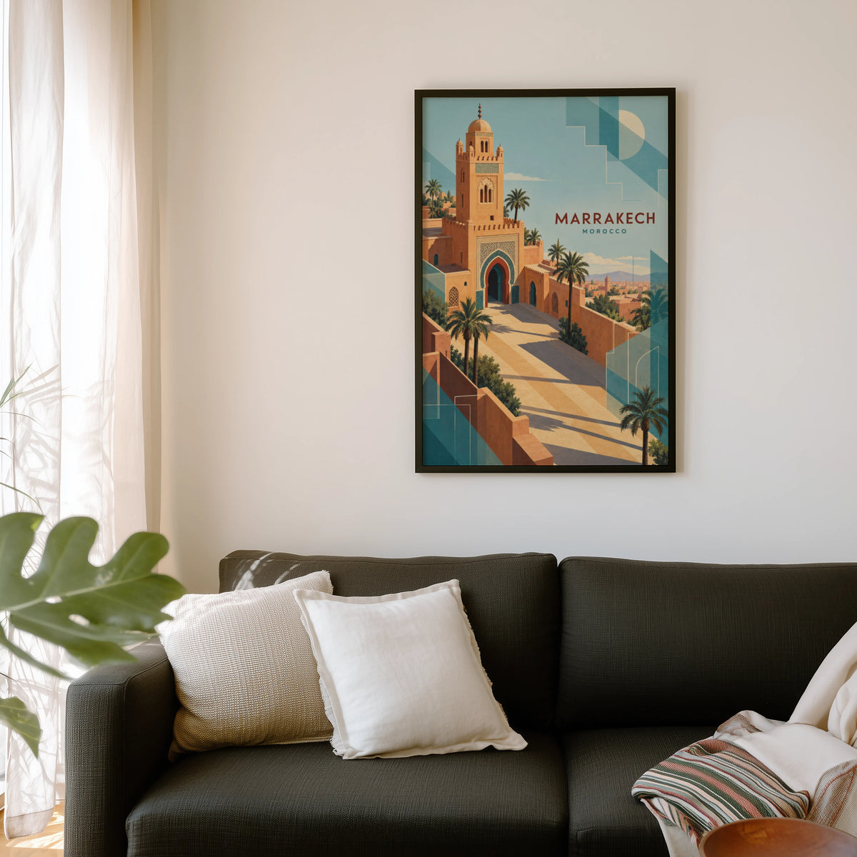 Vintage Marrakech Morocco Poster, Art Deco Wall Art, Print