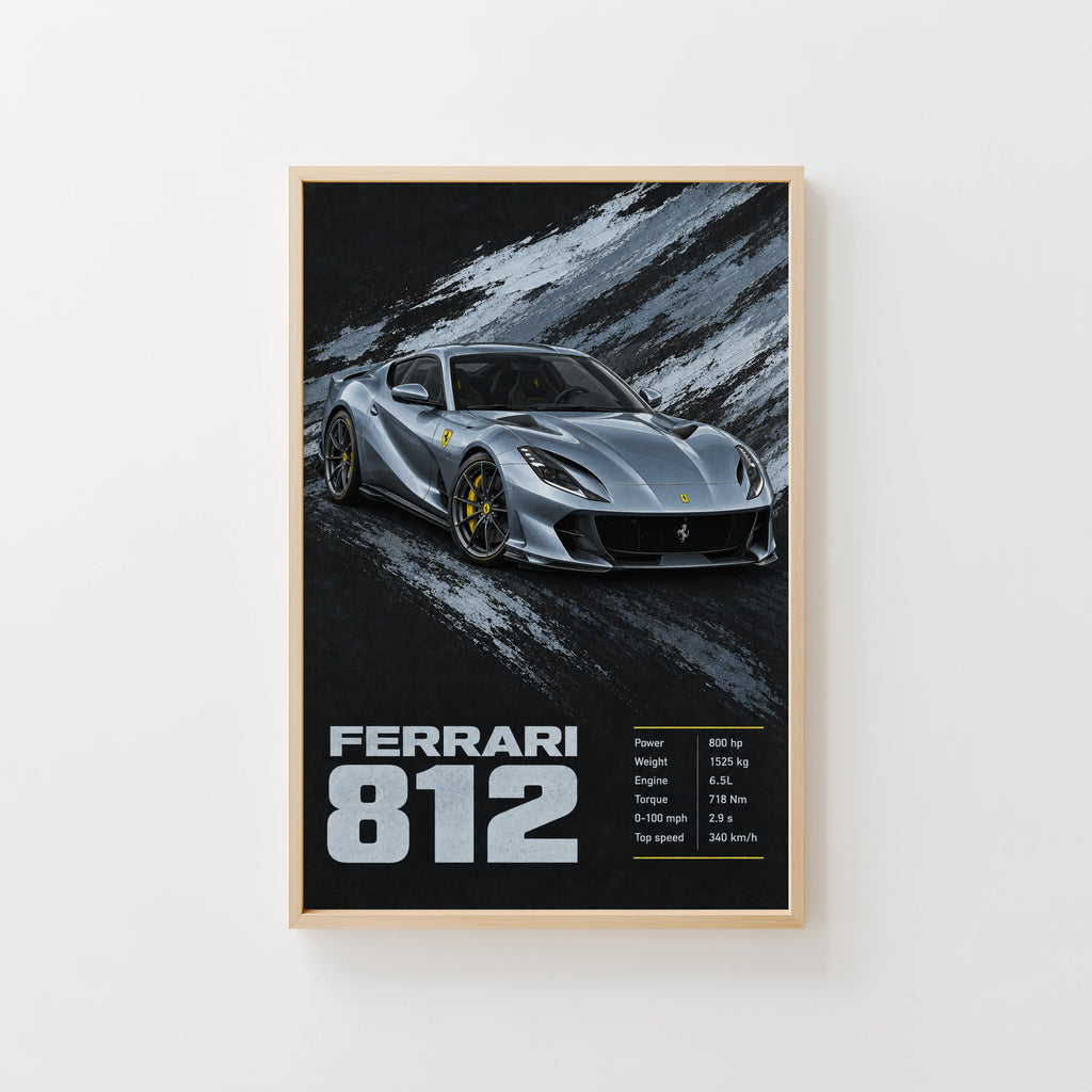 Vintage Ferrari 812 Print, Supercar Wall Art