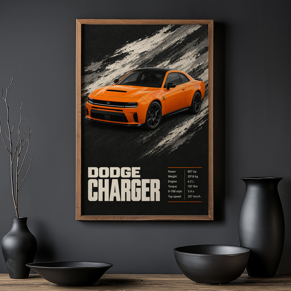 Vintage Dodge Charger Print, Muscle Car Wall Art