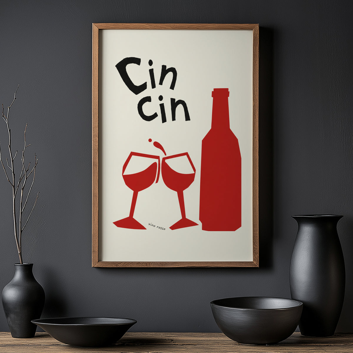 Vintage Cin Cin Red Wine Print Poster, Kitchen Wall Art