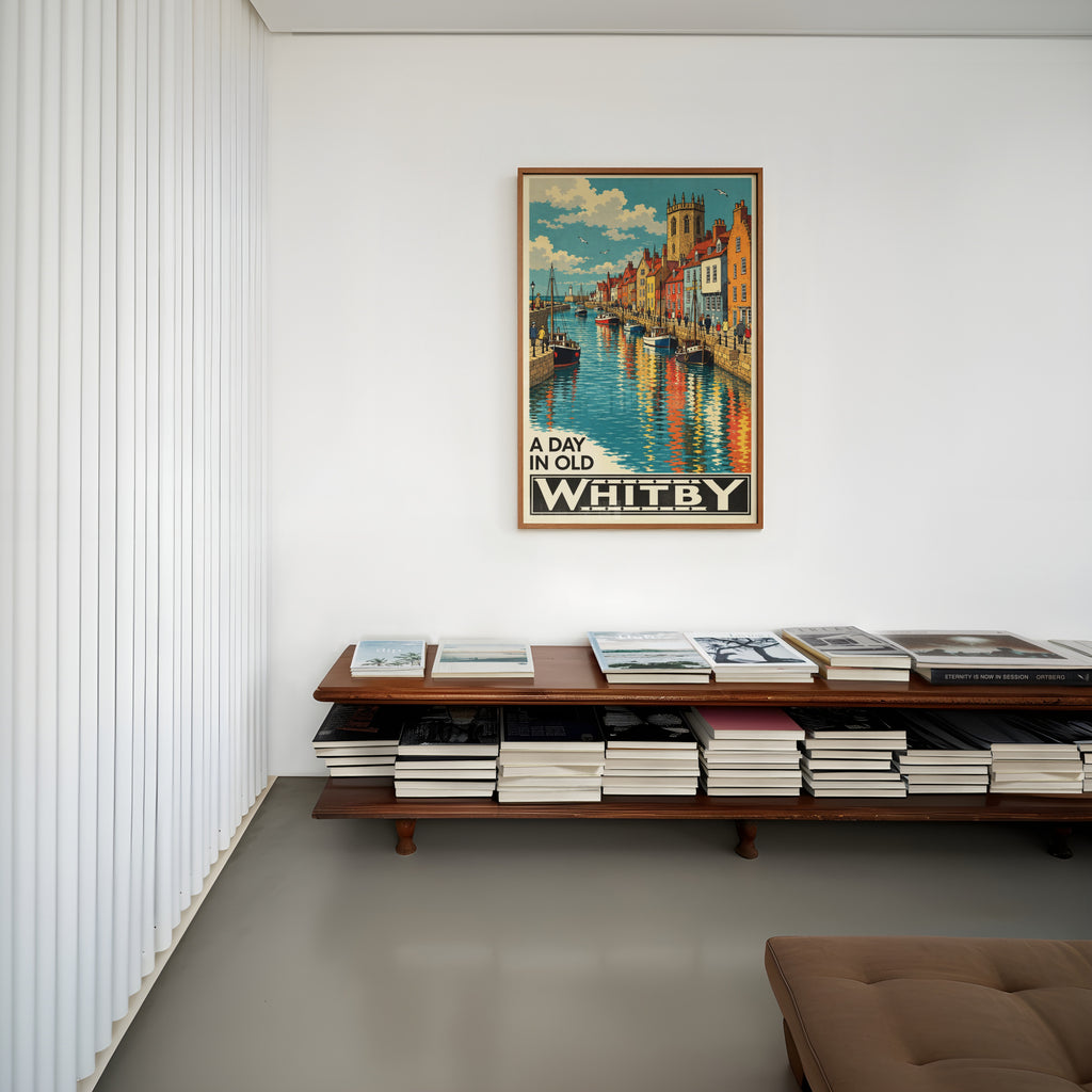 Vintage Whitby Harbour Poster, Yorkshire Coast Wall Art